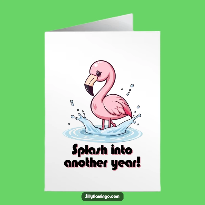 Free Printable Birthday Card: Kawaii Flamingo Splashing Fun Funny Downloadable Gift