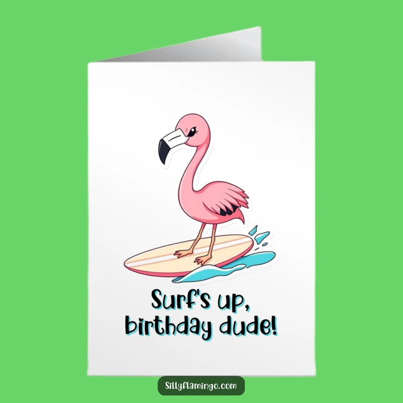 Funny Flamingo Birthday Card Free Printable: Mischievous Surfer Dude Downloadable Gift