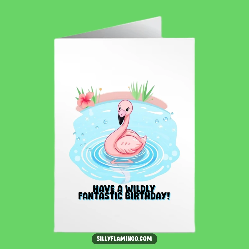 Free Printable Funny Flamingo Birthday Card: Splashing Fun Downloadable