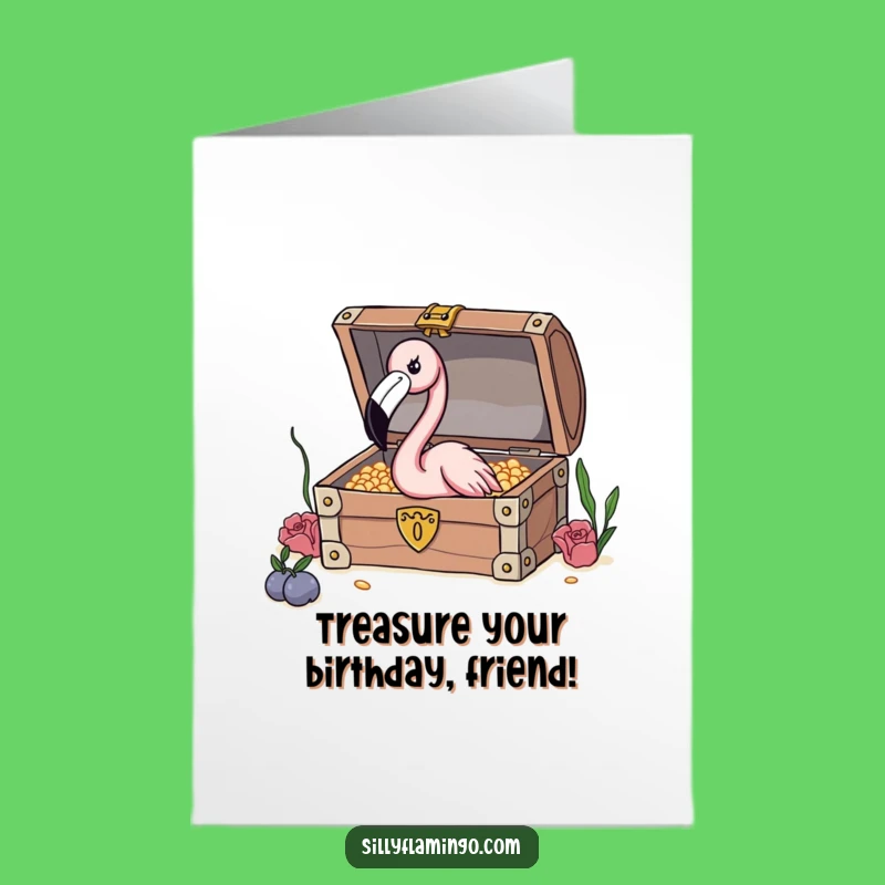 Free Printable Treasure Flamingo Birthday Card: Funny Bird Downloadable Gift