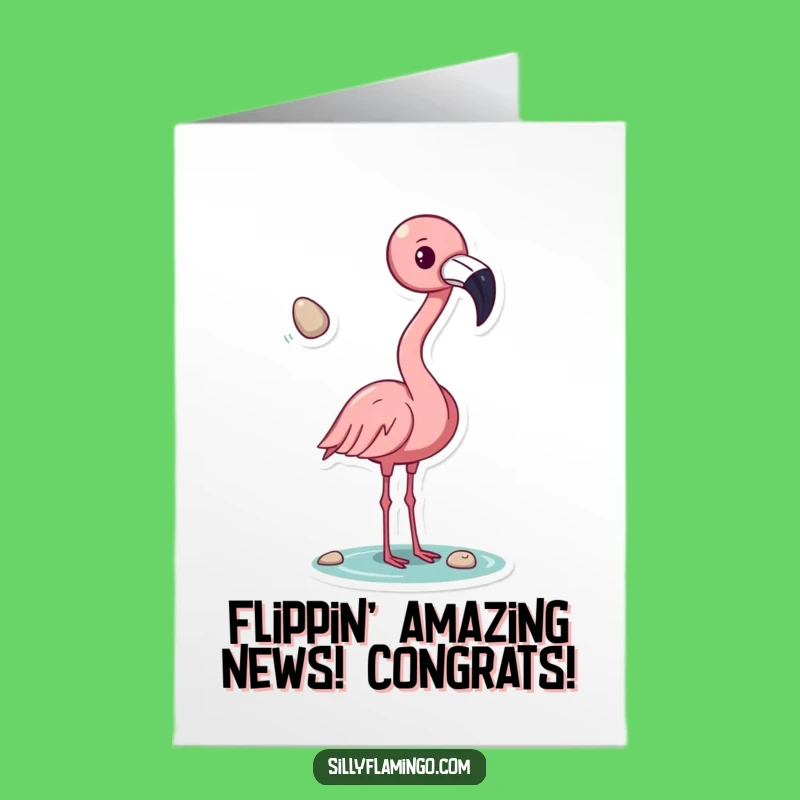 Free Printable Congrats Card: Flamingo's Lucky Toss, Celebrate Success, Downloadable
