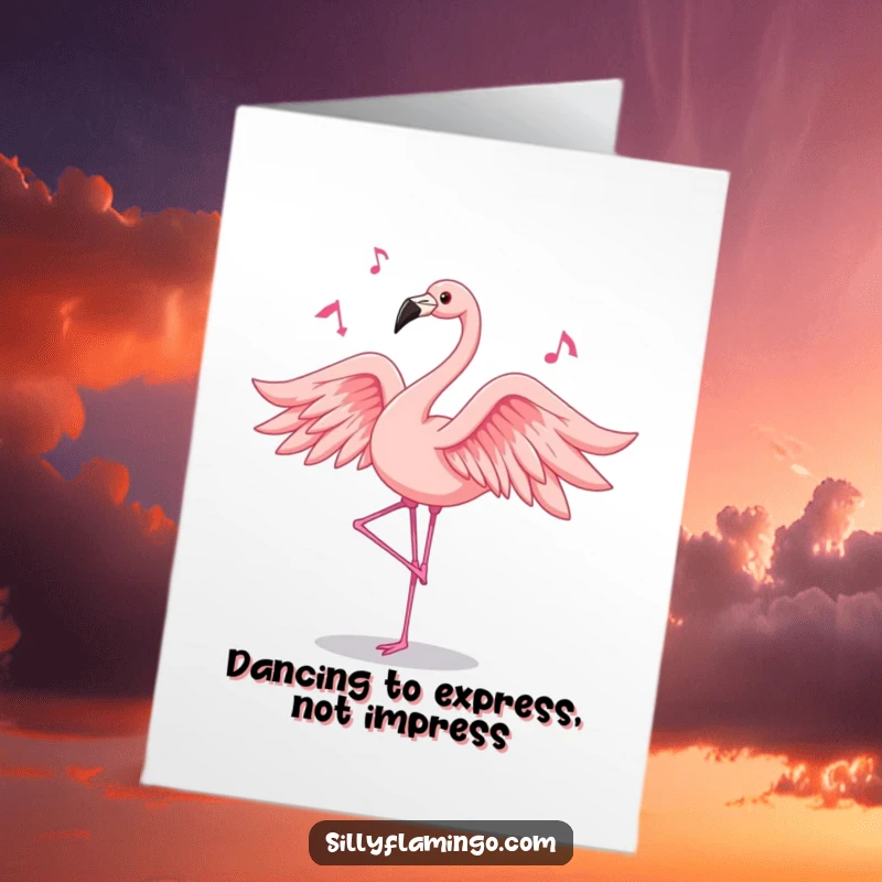 Funny Free Printable Thank You Card: A flamingo with flowing pink feathers dancing joyfully to express sincere thanks.