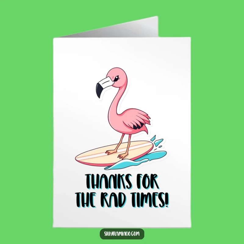 Hilarious Flamingo Thank You Card Free Printable: Surfer's Gratitude Downloadable Gift