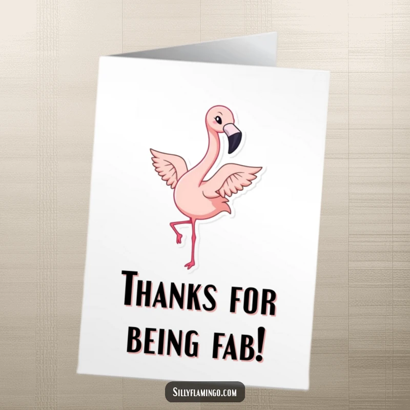 Funny Free Printable Thank You Card: An energetic kawaii flamingo winks playfully.