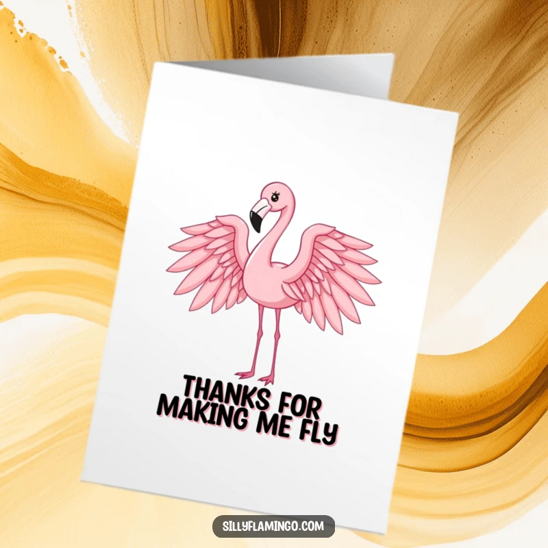 Free Printable Thank You Card: A stylish flamingo elegantly poses with outstretched wings, perfect for gracious thanks.