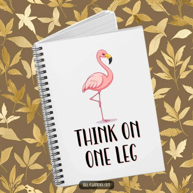 Funny flamingo notebook with a cheerful flamingo balancing on one leg, great for jotting down notes or ideas.
