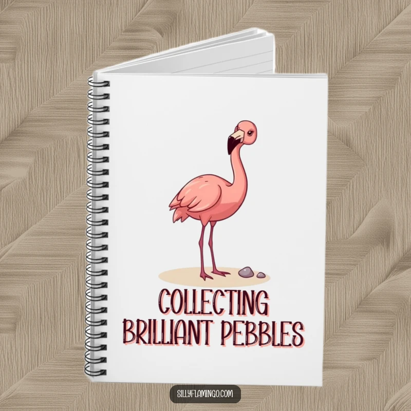 Funny Flamingo Notebook: A happy flamingo playfully tossing a pebble with its beak, perfect for jotting down notes with a touch of hilarious charm.