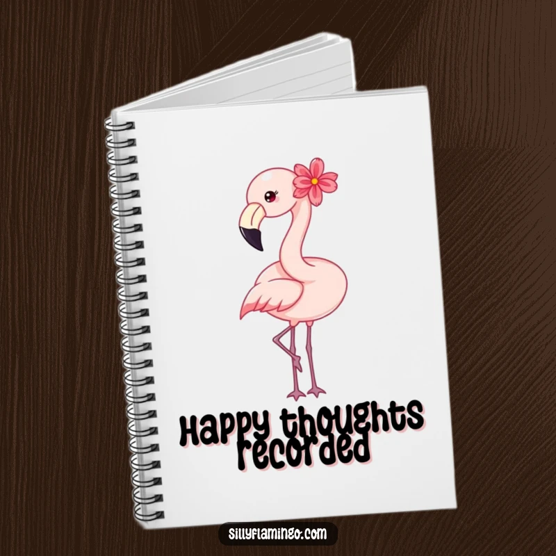 Funny flamingo notebook featuring a happy bird with a flower, ideal for journaling and planning.