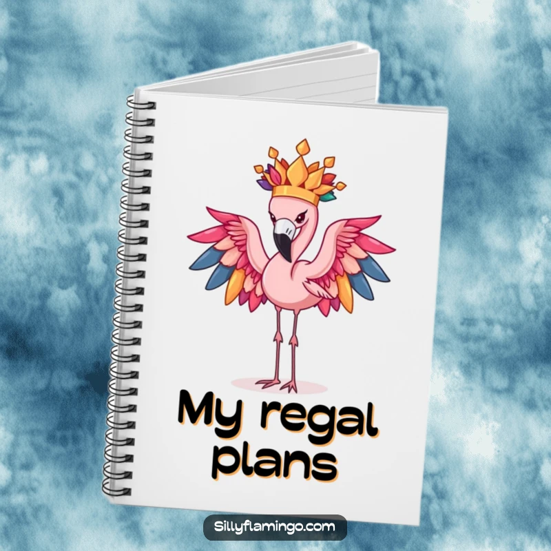 Funny Flamingo Notebook: Determined bird hilariously balances an elaborate feather crown, ready to jot down funny ideas.