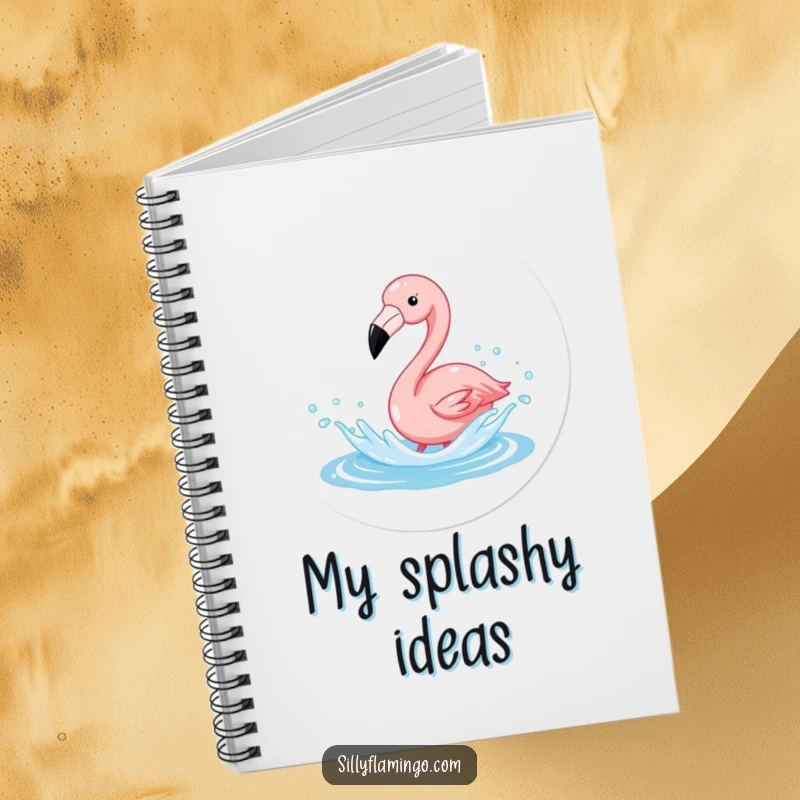 Funny Flamingo Splash Notebook featuring a flamingo joyfully splashing, perfect for jotting down notes and ideas with a tropical flair.