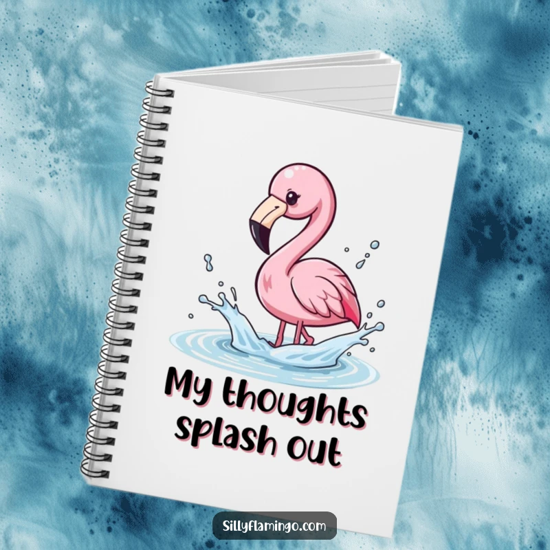 Funny Notebook with a kawaii flamingo playfully splashing water with its beak.