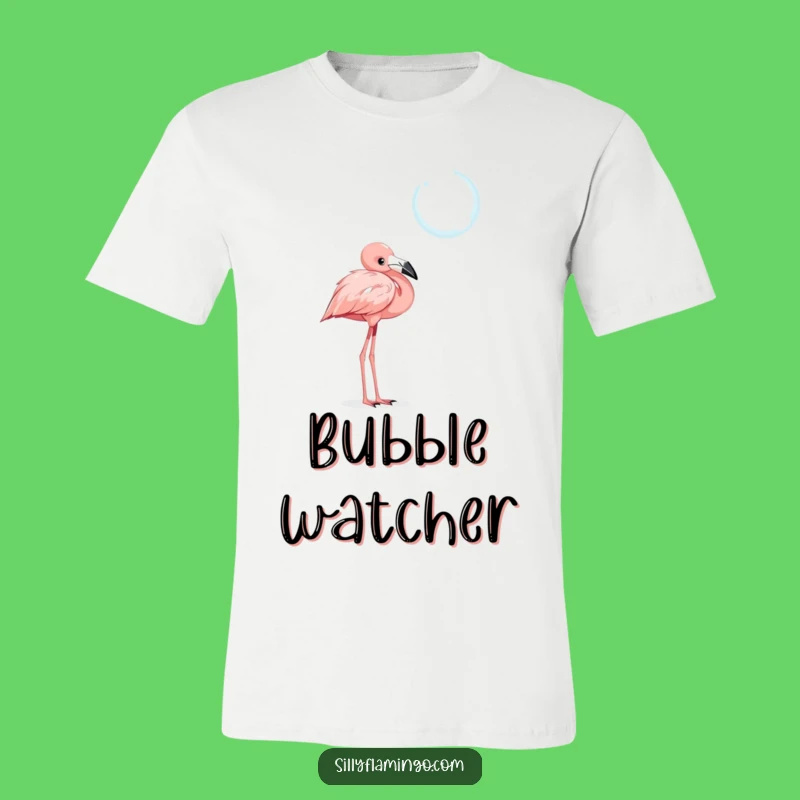 Funny Curious Flamingo T-Shirt: Bubble Gazing Fun, Quirky Gift!