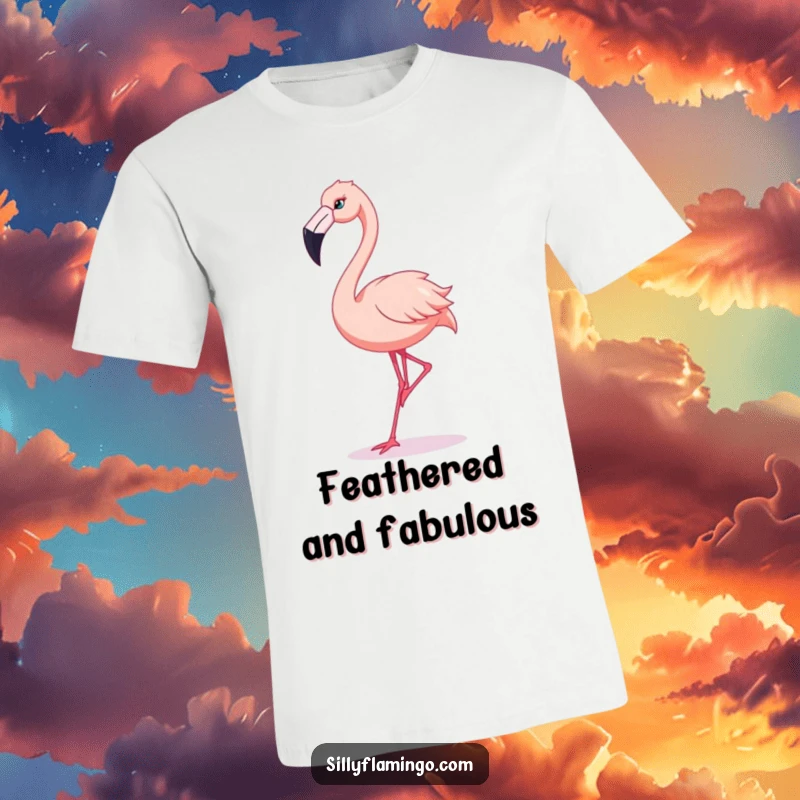 Funny Flamingo T-Shirt: A flamingo is captured mid-dance, beak flailing wildly in a silly, exaggerated move.
