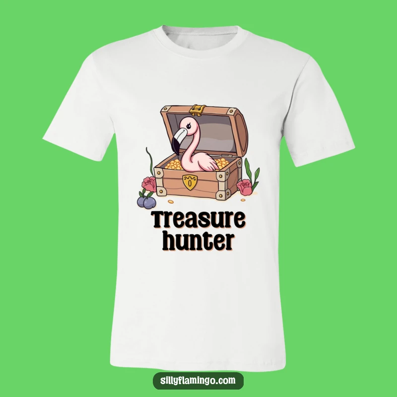 Funny Flamingo Treasure T-Shirt: Adventurous Bird Apparel for Curious Souls