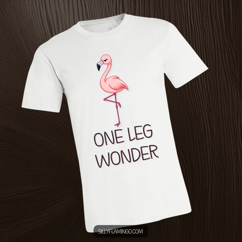 Funny Flamingo Wink T-Shirt showcasing a graceful flamingo balancing on one leg, adding a flirtatious and humorous wink.