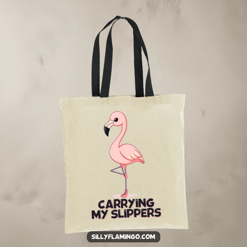 Funny Flamingo Tote Bag: Flamingo gracefully poses in tiny ballet slippers, perfect for carrying dance gear or groceries.