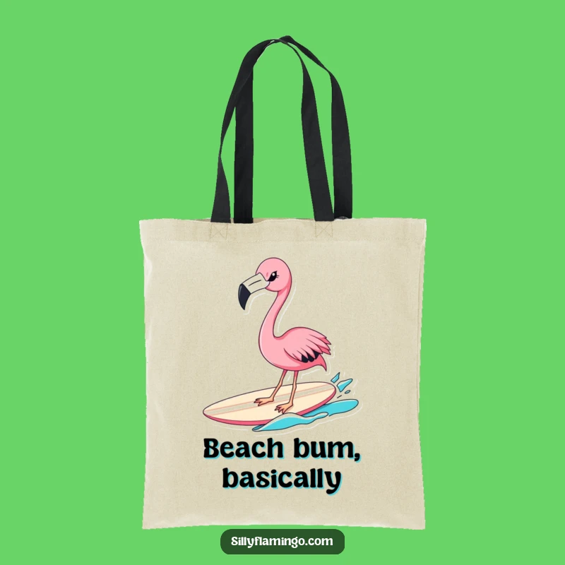 Funny Flamingo Surfer Tote Bag: Witty Winking Bird Carrying Your Gear, Fun Gift