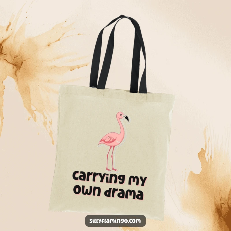 Funny flamingo tote bag with a graceful bird stretching its neck, perfect for carrying groceries or your sense of humor.