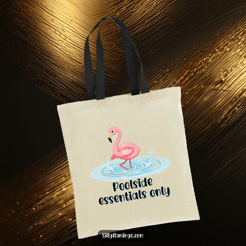 Funny flamingo tote bag illustrating a bird playfully splashing in water, a functional and humorous accessory for daily use.